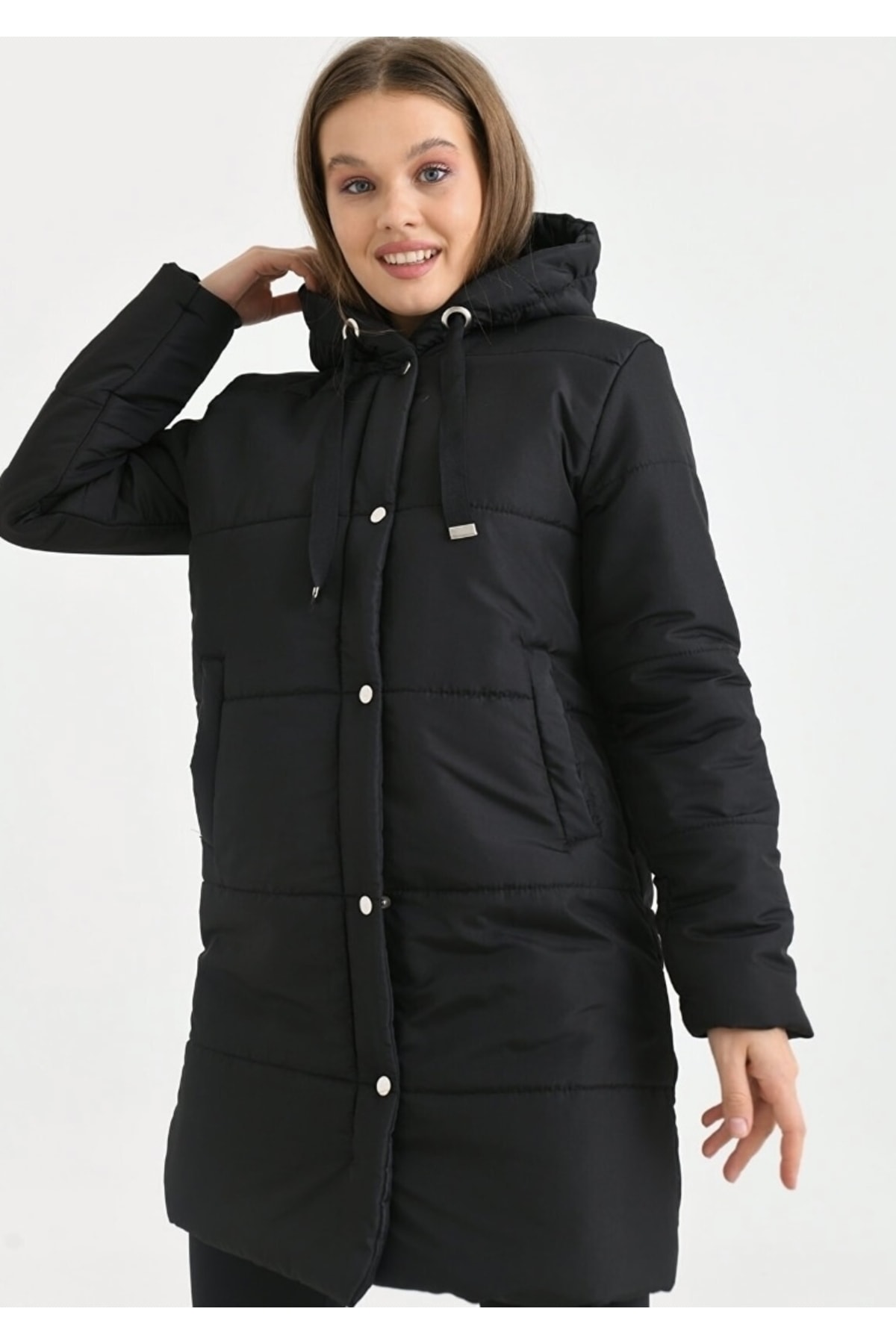 YILMAZBARMAZ Dámský prošívaný kabát - s kapucí, na zip a patentky