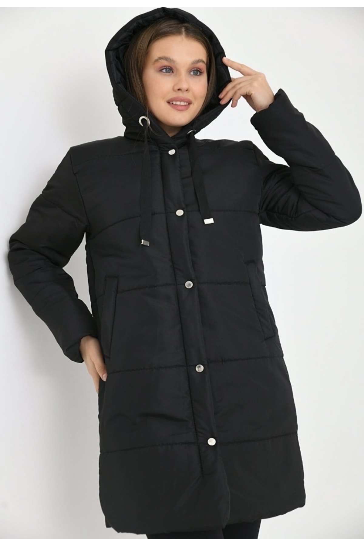 YILMAZBARMAZ Dámský prošívaný kabát - s kapucí, na zip a patentky