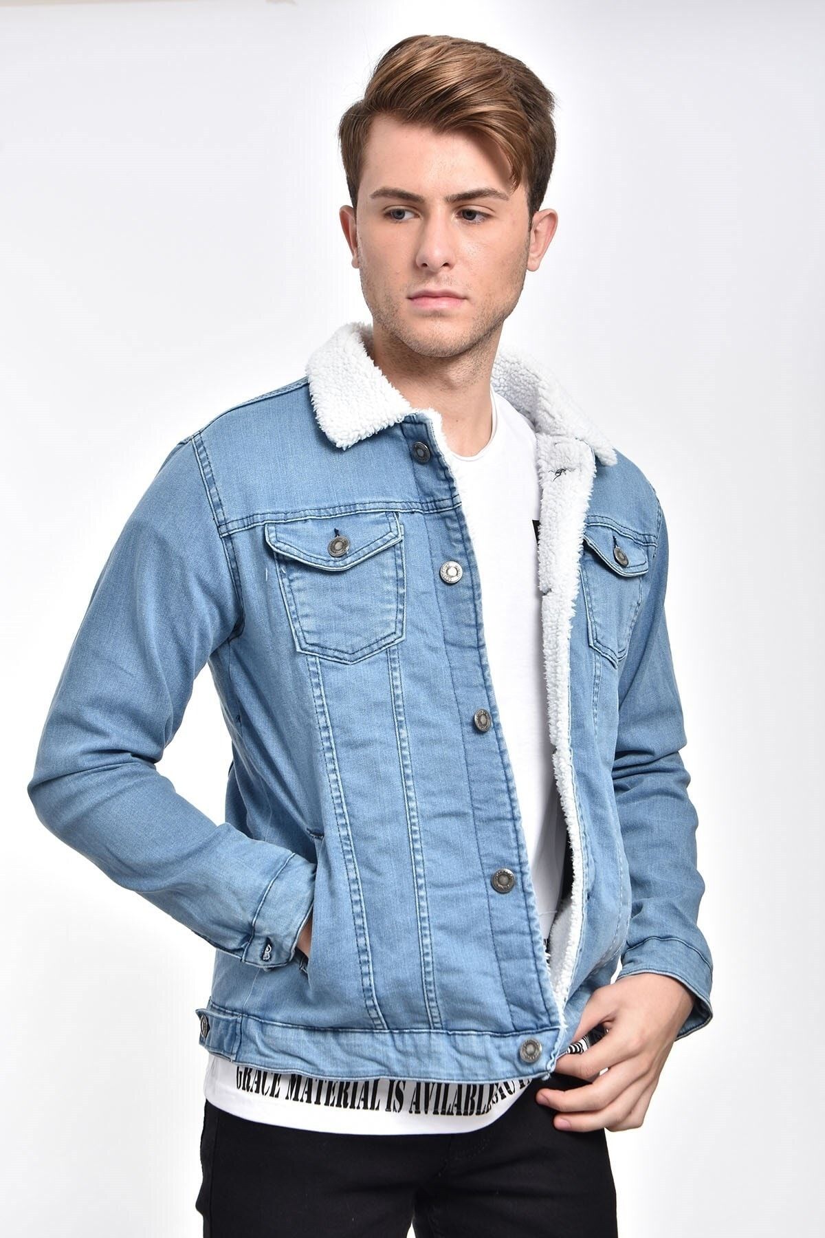 Denim jacket for on sale men with fur