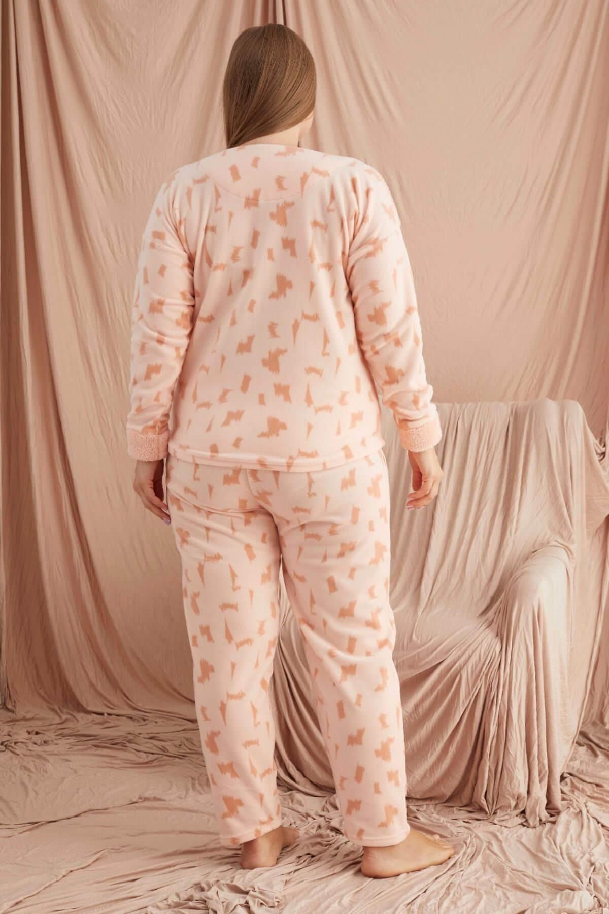Pijamaevi-Set de pijamale de pluș de mărime mare Cream You Patterned 3