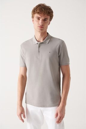 Erkek Taş Polo Yaka Slim Fit %100 Pamuk Basic T-Shirt E001004