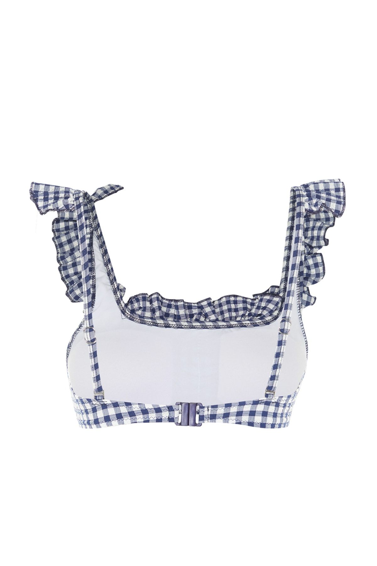 Trendyol Collection-Marineblaues Gingham-strukturiertes Bralet-Bikinioberteil mit Volants TBESS23BU00145 8