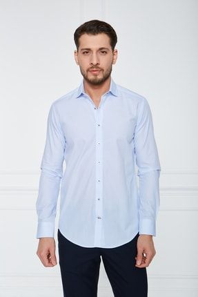 Beyaz-açık Mavi Baskılı Slim Fit Gömlek P2GY0166041-118