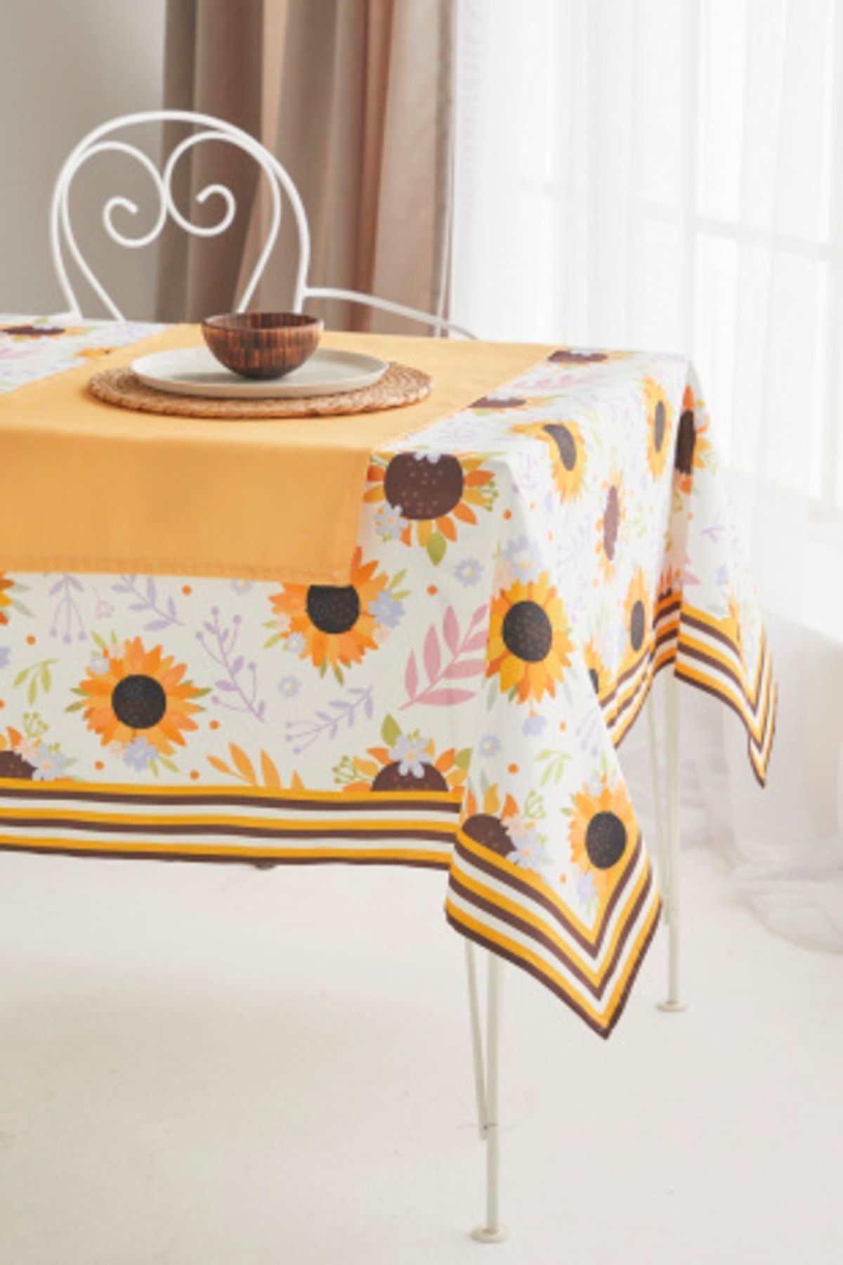 Ays Home Sarı Ayçiçeği Desen Kumaş Yemek Masası Örtüsü Ve Sarı Runner - 3