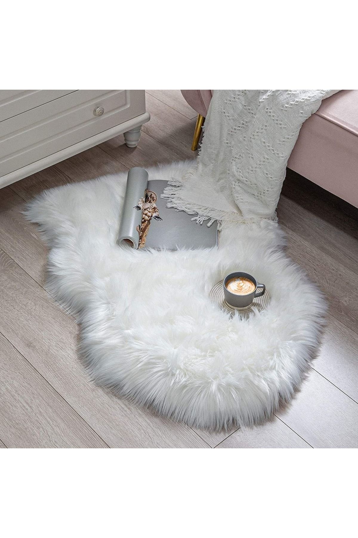 Posthane Halıforum Kuzu Post Peluş Premium Tüylü Halı Beyaz Çift Kafa -ysfpostbç05-60 X 100
