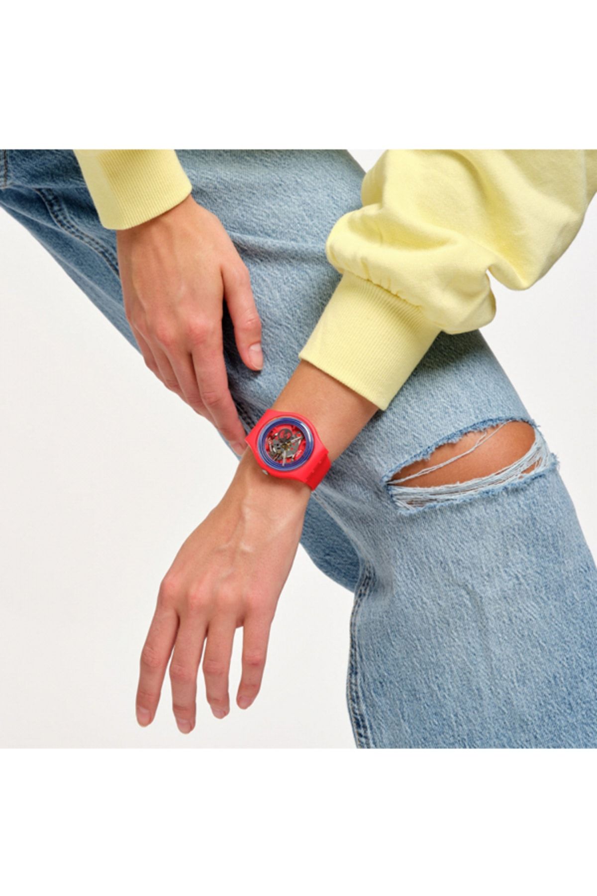 ساعت قرمز مردانه و زنانه حلقه های آبی Red مچی SO29R103 Swatch
