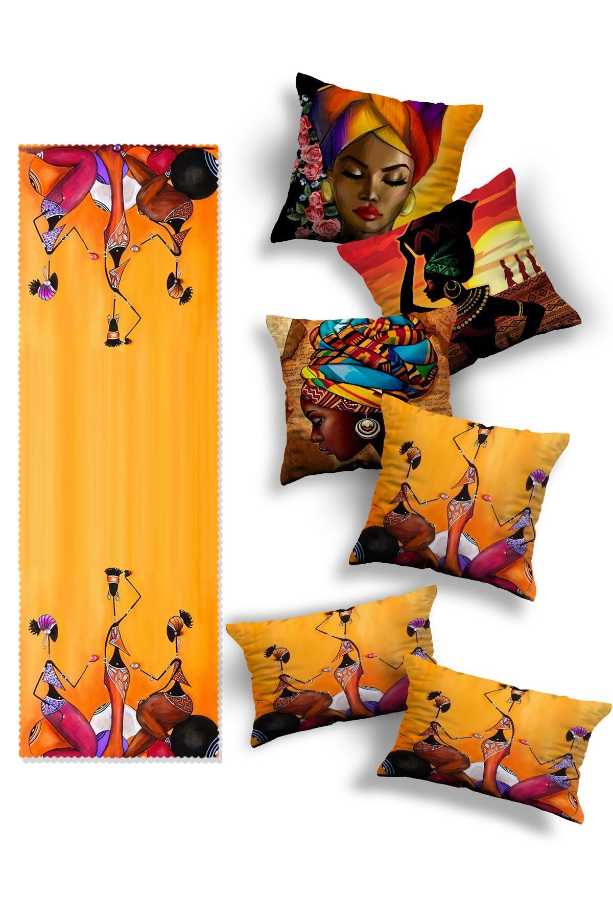 Skhome-Double Sided Printed Special Design 4square and 2rectangular Throw Pillow Cover and Runner Set(4K2D-R-KOM02) 1