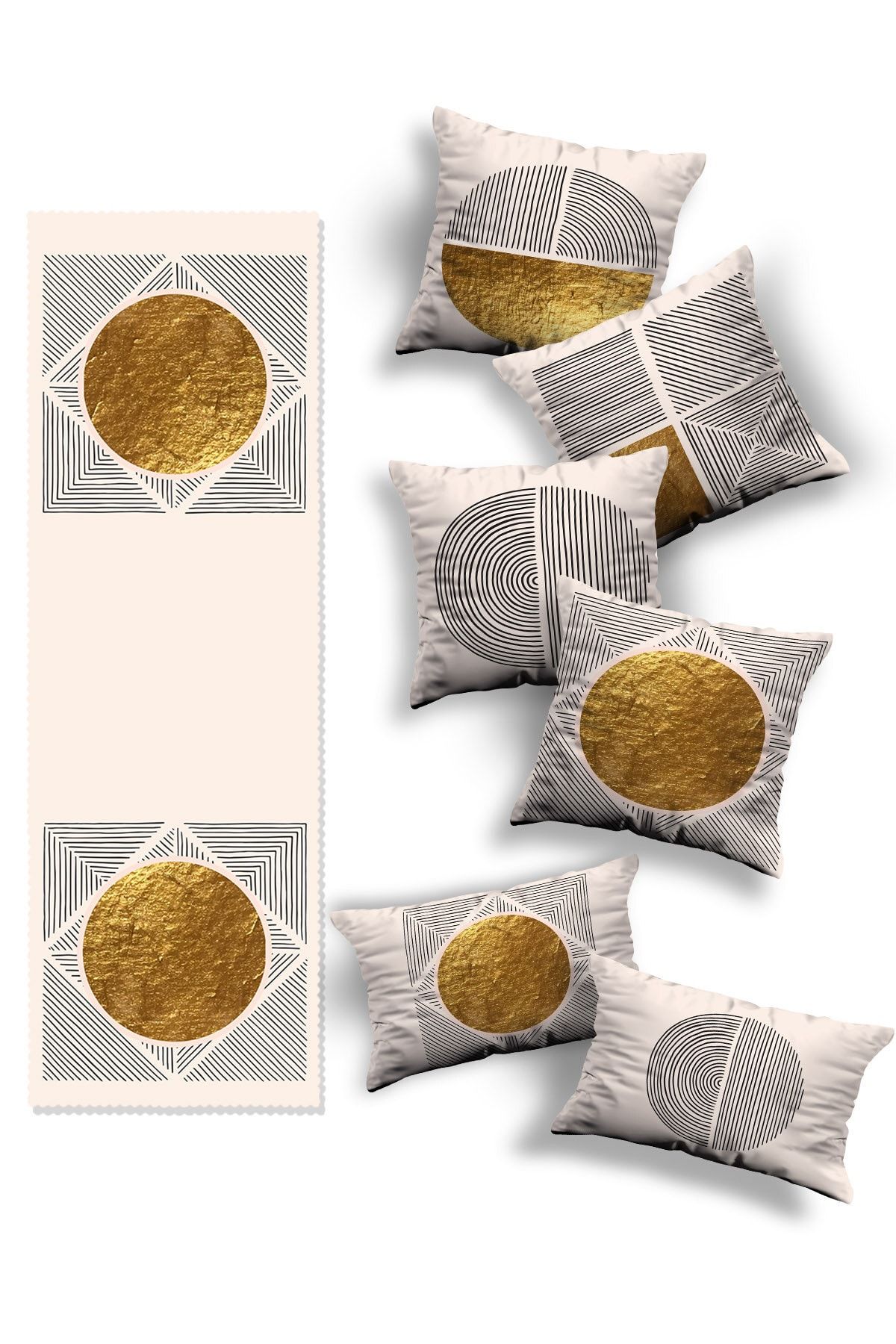 Skhome-Double Sided Printed Special Design 4 square and 2 rectangular Throw Pillow Cover and Runner Set (4K2D-R-KOM302) 1
