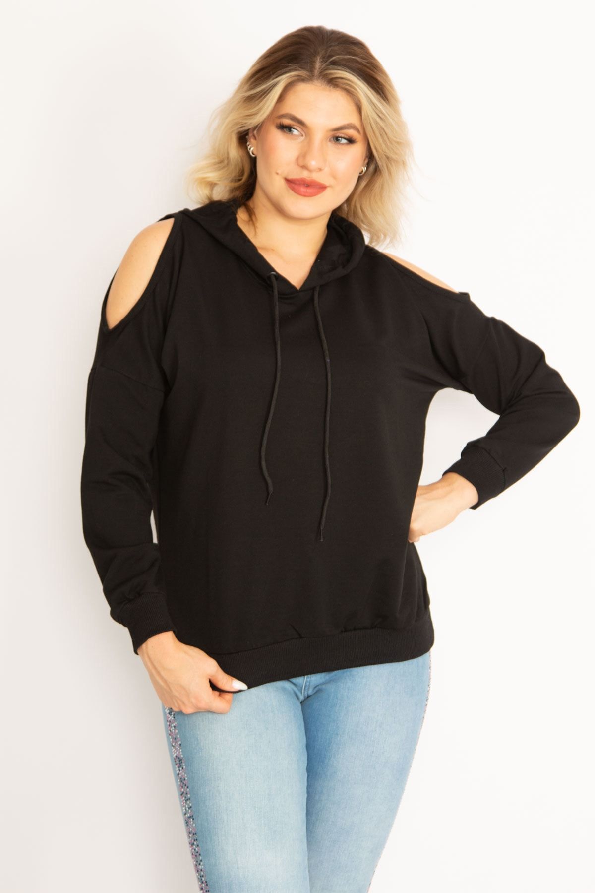Cold shoulder hoodie plus size outlet