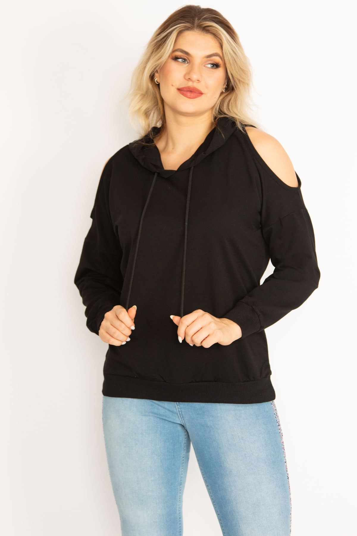 Cold shoulder hoodie deals plus size