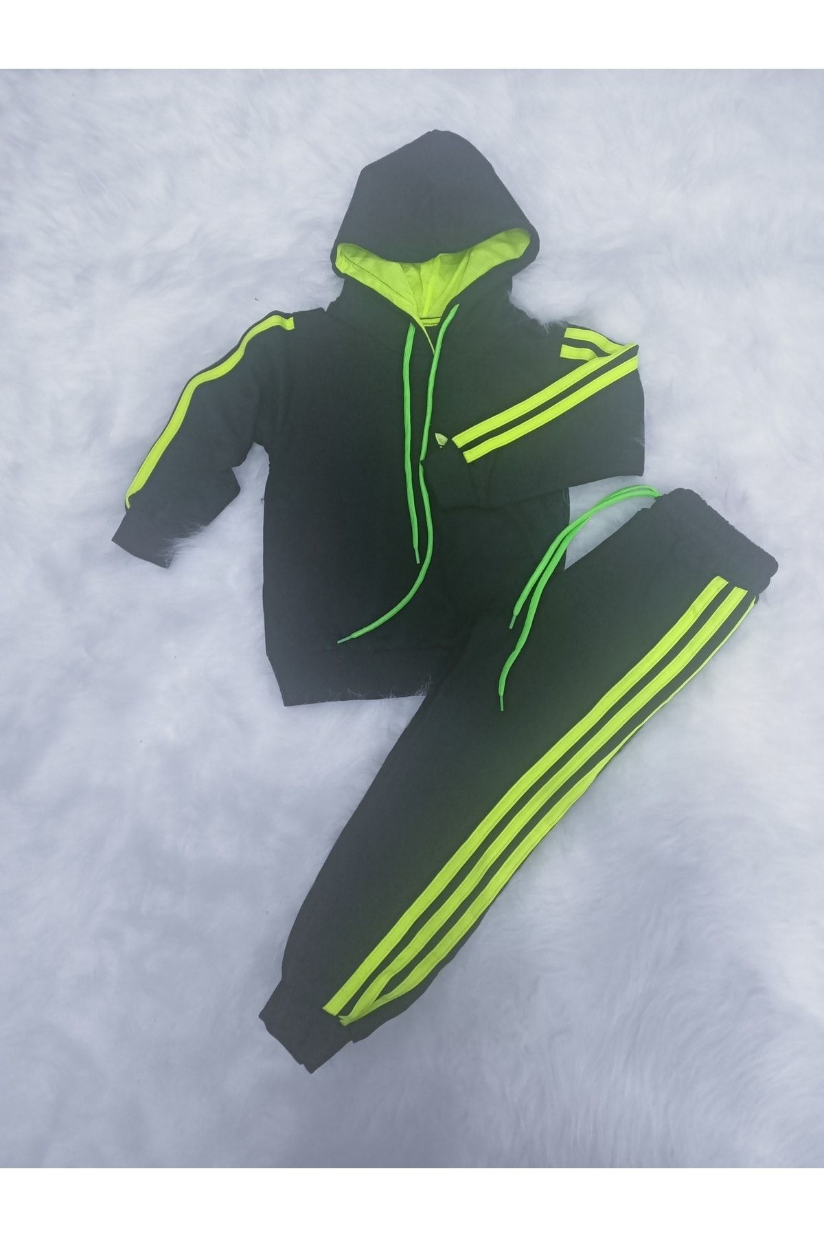 Style Butik Unisex Black Neon Green Striped Hooded Tracksuit Set Please Choose One Size Larger Trendyol