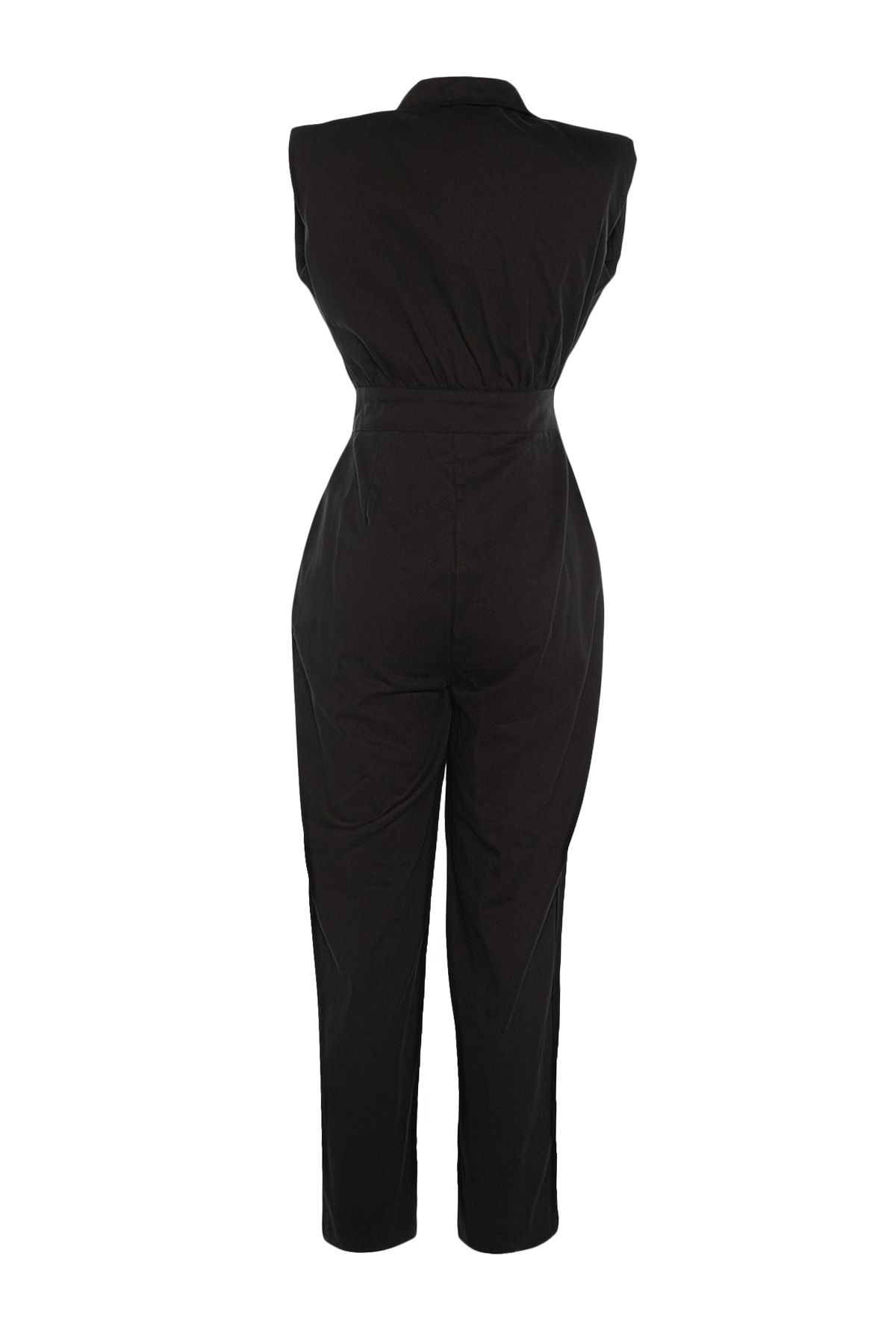 Trendyol Collection-Schwarzer ärmelloser Jumpsuit aus Gabardinegewebe mit Hemdkragen TWOSS21TU0233 8