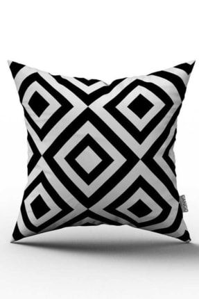 Beyaz Siyah Dekoratif Geometrik Desenli Dijital Baskılı Kırlent Kılıfı - Otyk565 OTYK565