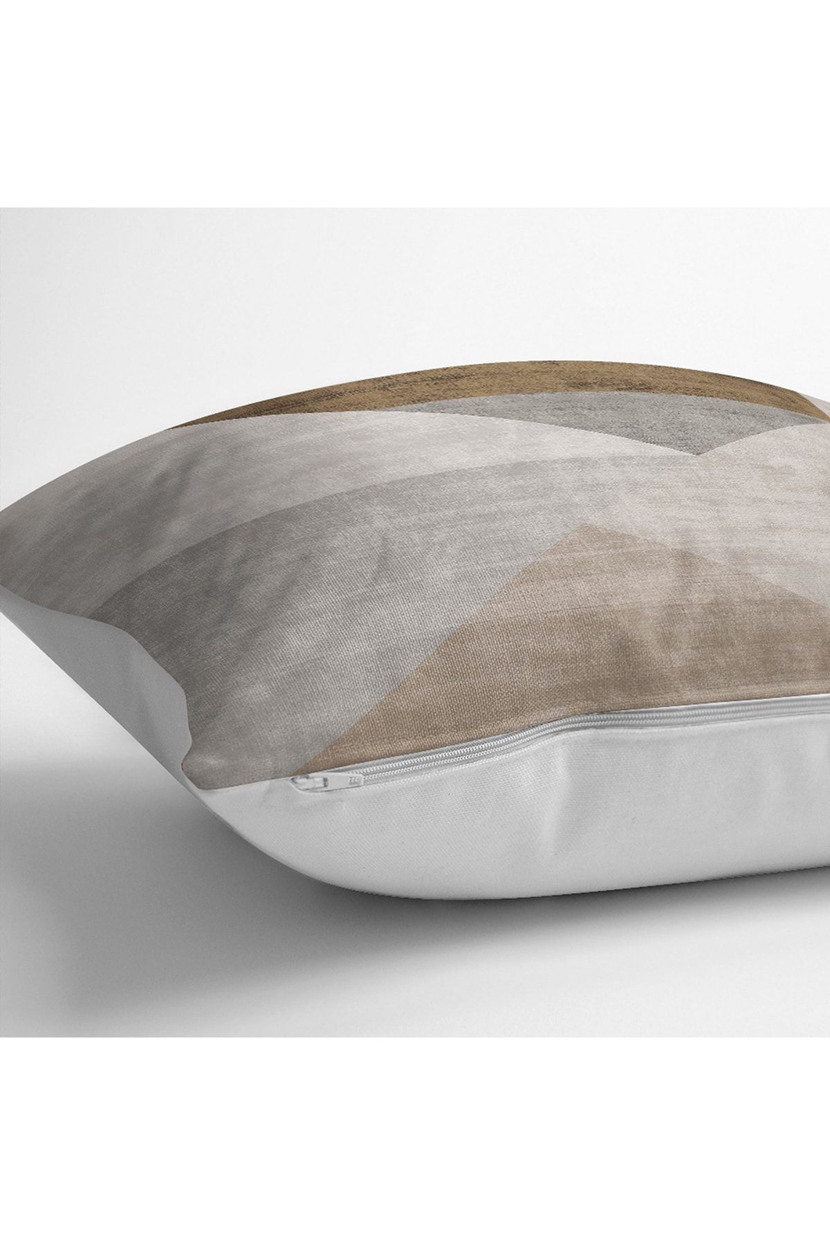 Realhomes-Digital Printed Pillow and Throw Pillow Cover with Geometric Motif and Triangle Pattern on Brown - Gray Background 4