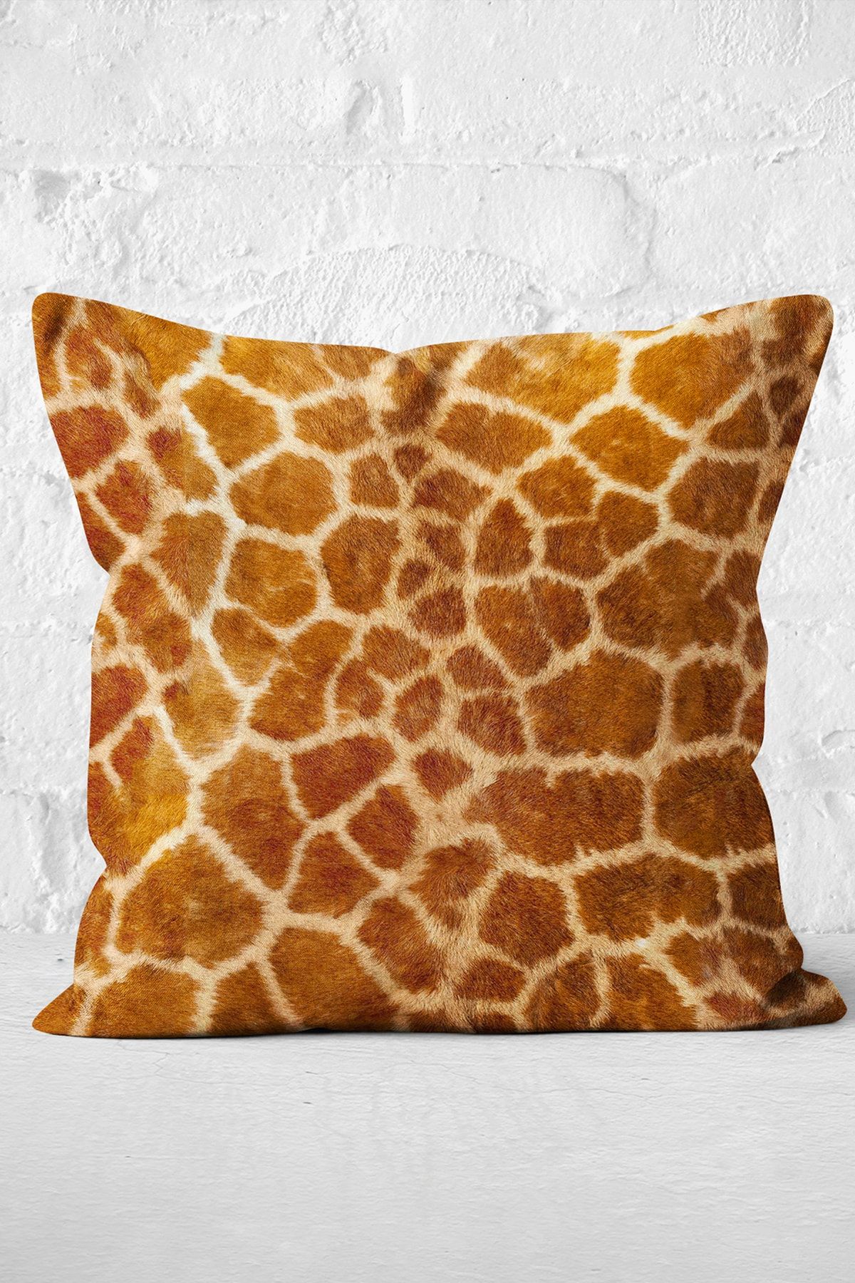 Realhomes-Digital Printed Pillow and Cushion Cover with Giraffe Motif and Fur Pattern on Brown Background 3