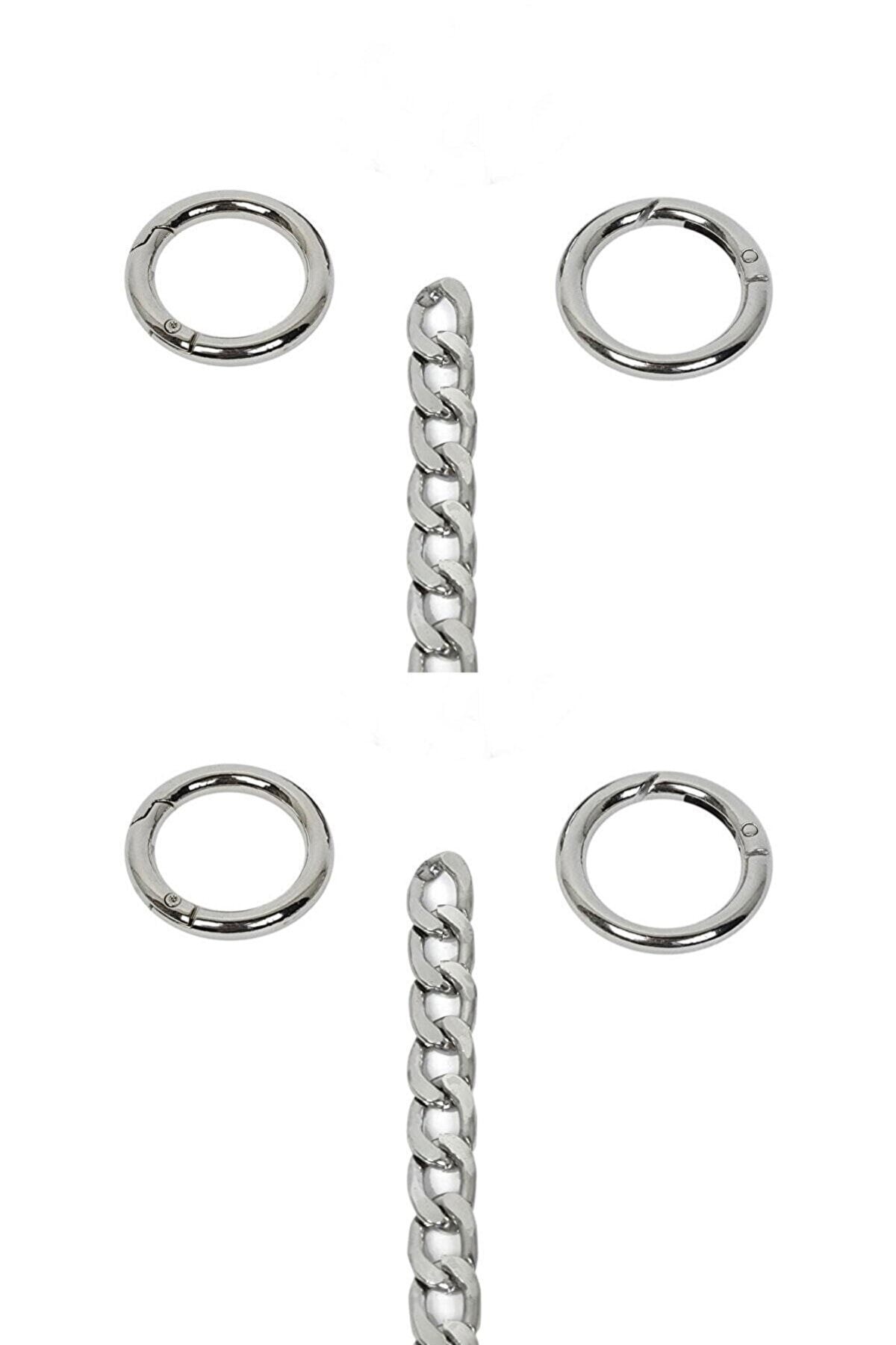 Silver Color Bag Chain Set with Spring Ring Length : 110 Cm Ring : 2.5 Cm (Set of 2)