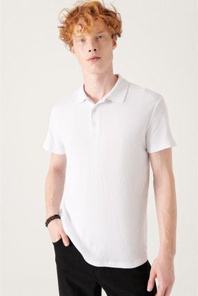 Erkek Beyaz Polo Yaka Jakarlı T-shirt A21y1141 A21Y1141