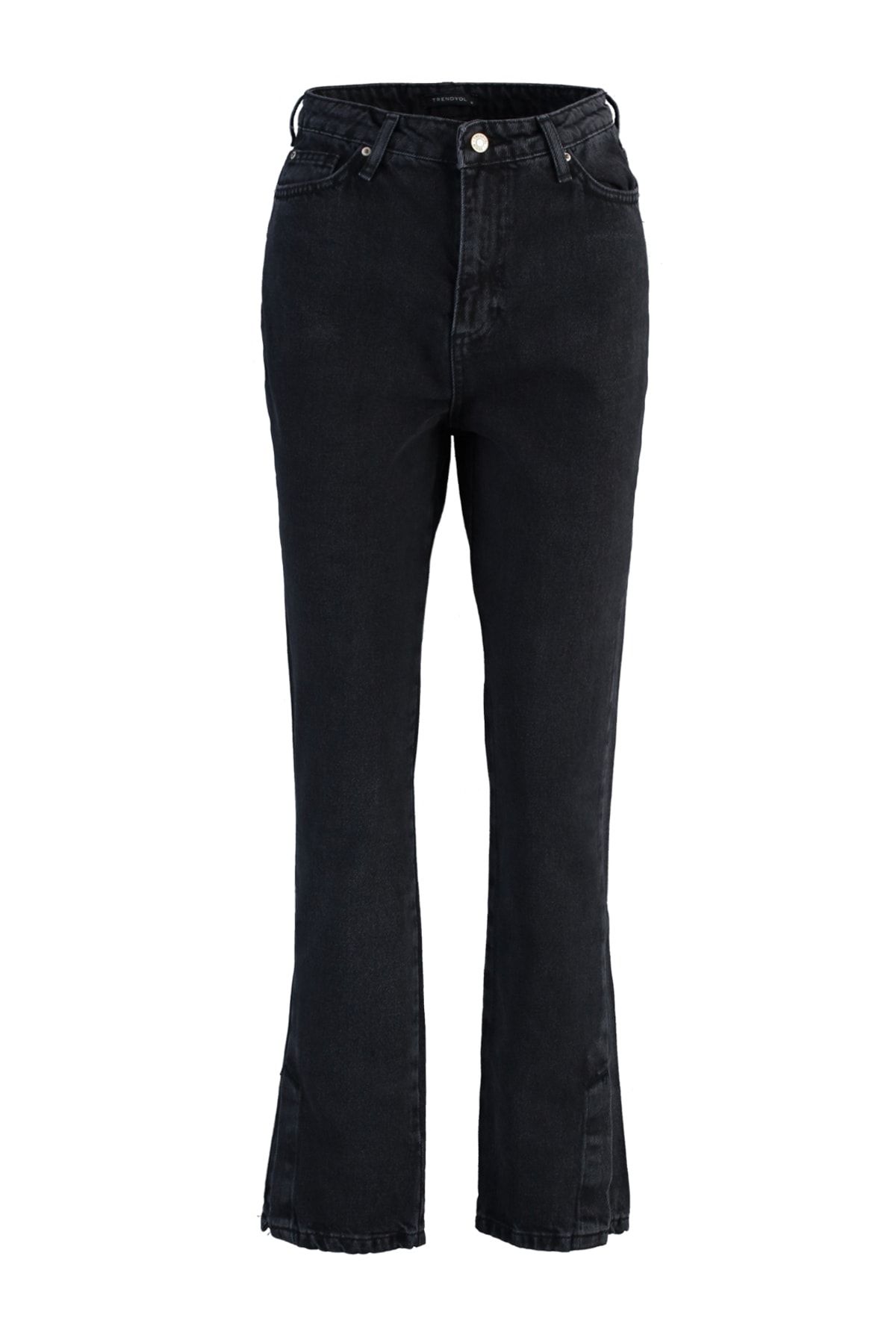 Trendyol Collection-Schwarze Bootcut-Jeans mit Schlitz und hoher Taille TWOAW22JE0561 7