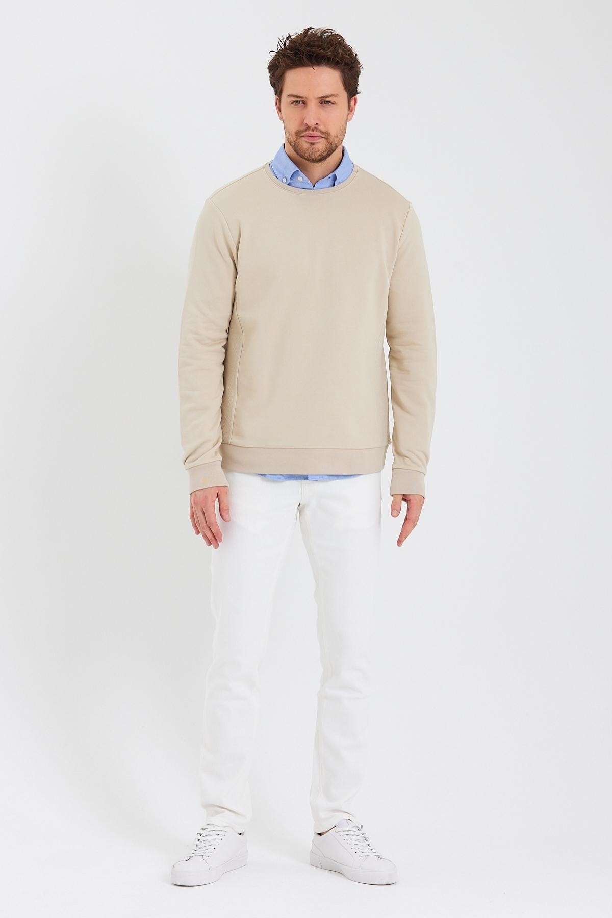 ENQUE Erkek Bisiklet Yaka Uzun Kol Kışlık Bej Sweatshirt görsel 3