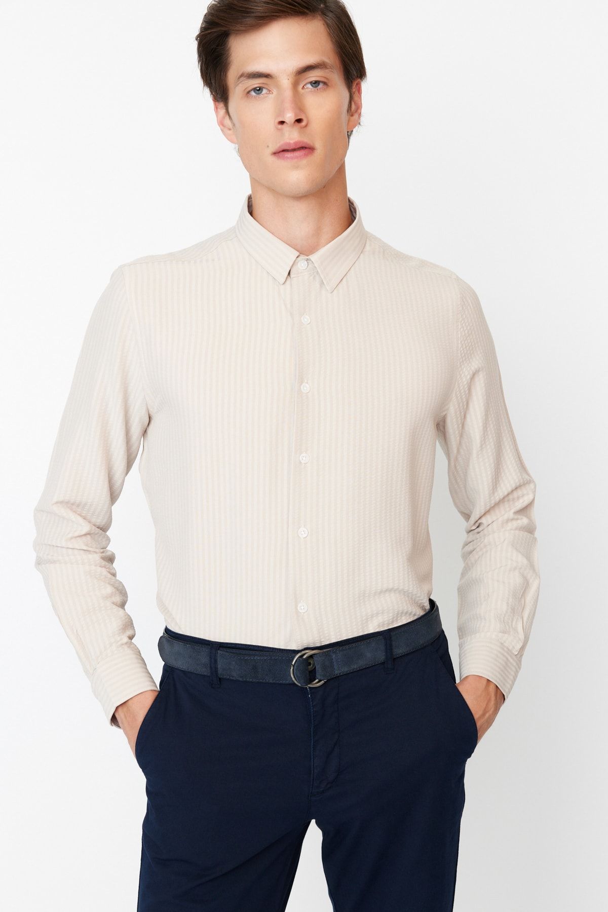 Trendyol Collection Hemd Beige Slim Fit