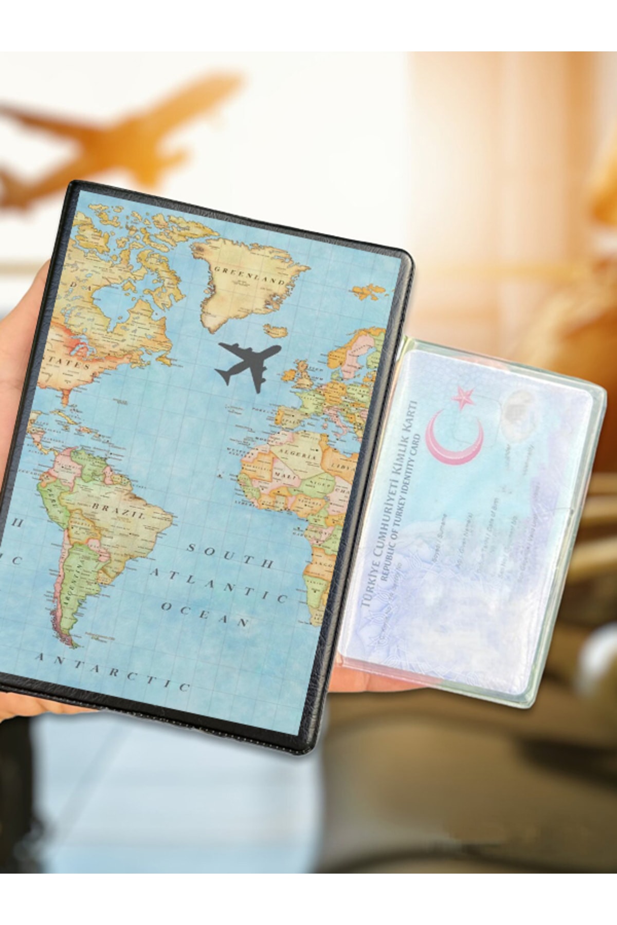 Cekuonline Harita Desenli Deri Pasaport Kılıfı Kabı Tüm Ülke Pasaportlarına Uygun