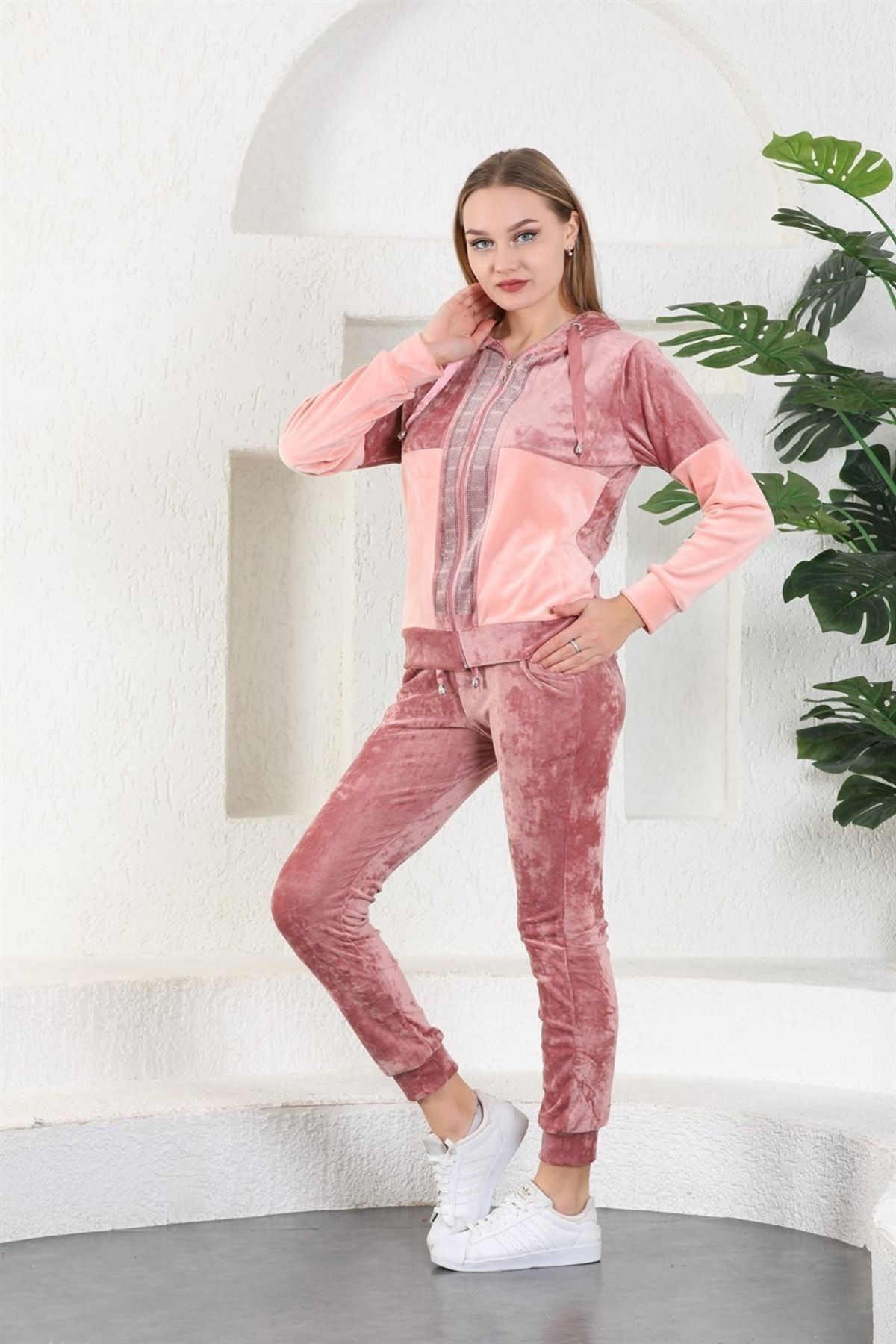 westbound French Velvet Stone Printed Figured Tracksuit Set
