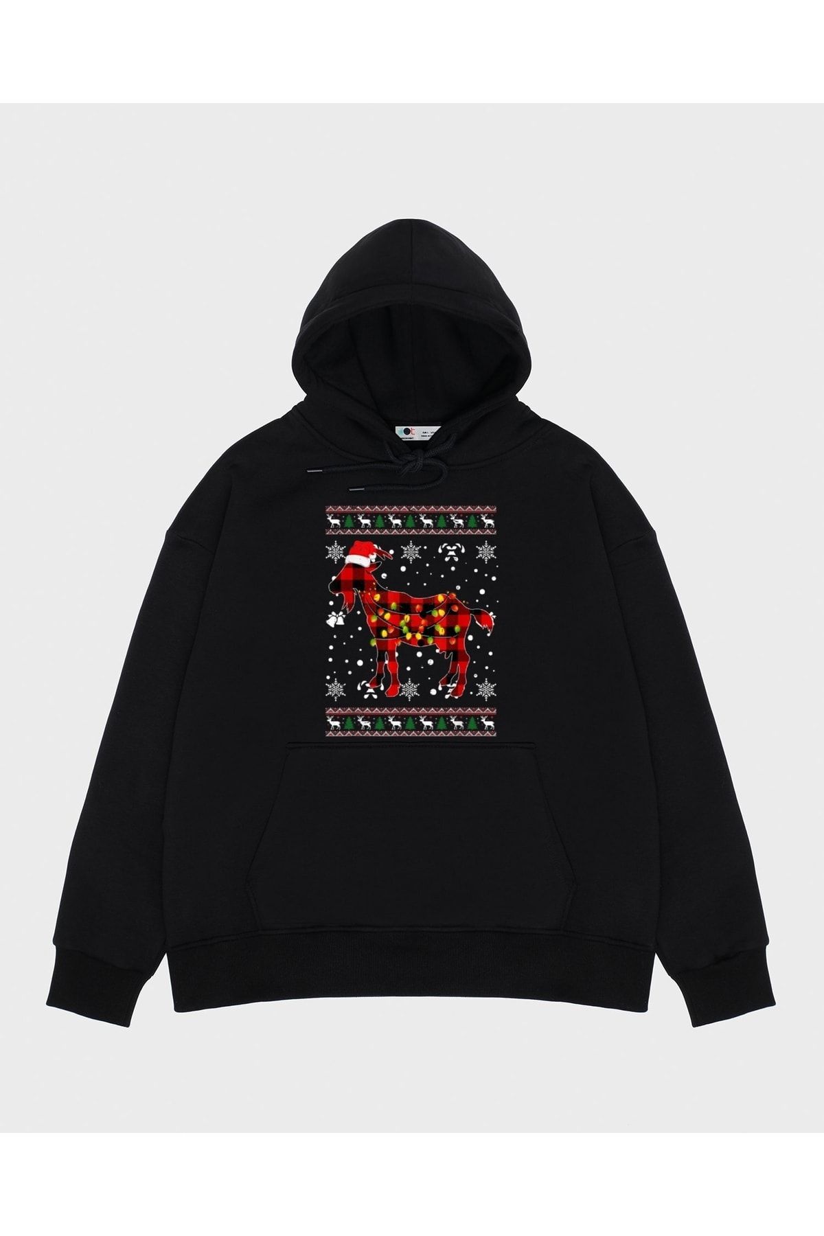 GreenMint Hanorac Negru Unisex Cu Glugă - Cămașă De Crăciun, Cadou Pentru Iubitorii De Gâscă, Santa Buffalo Plaid Unisex - M