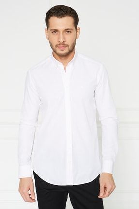 Beyaz-pembe Yaka Düğmeli Slim Fit Klasik Gömlek P0GY0100471-111