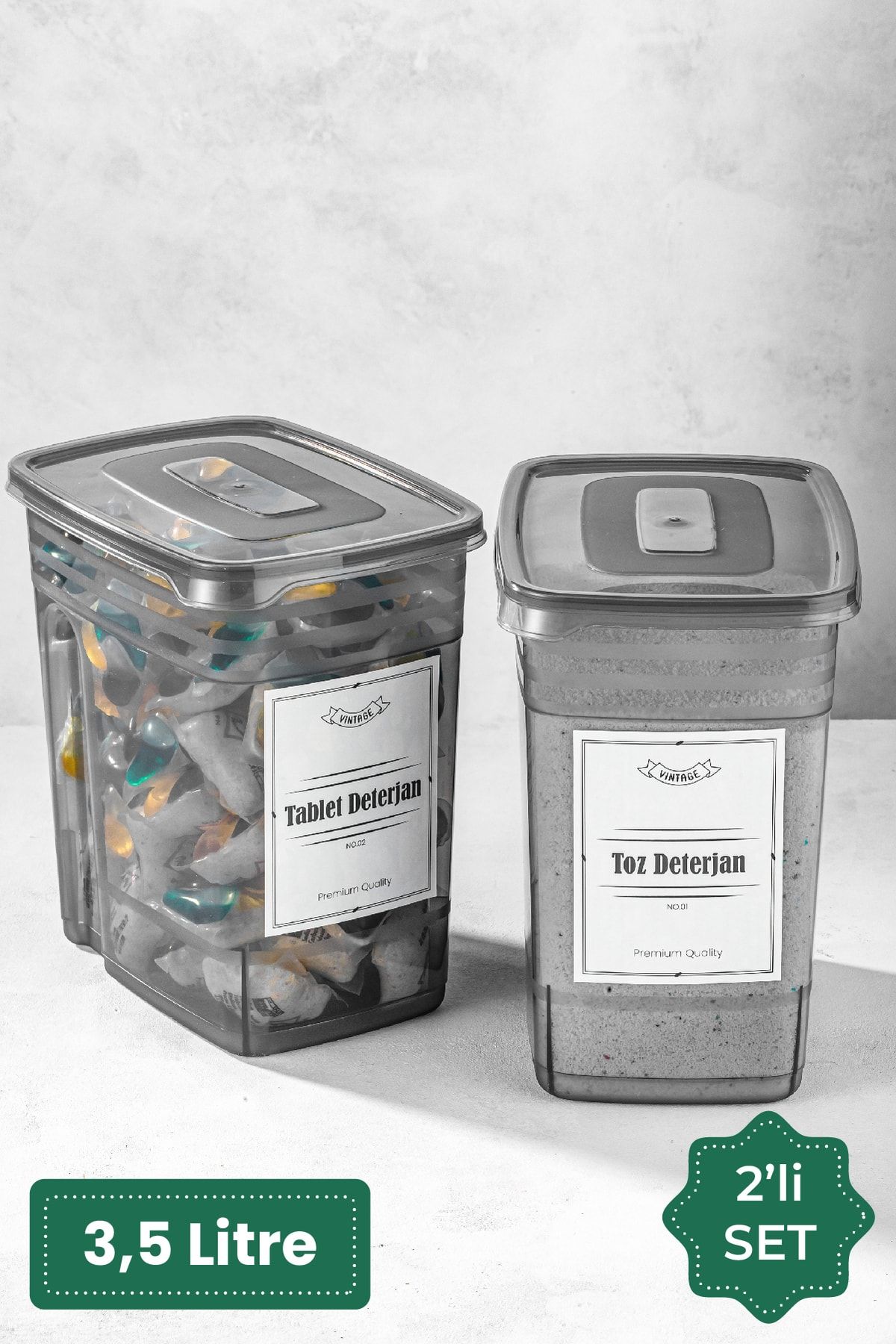 VIENEV Beschriftete 2-Streifen-Megagröße-Pulver- und Tabletten- Aufbewahrungsbox für Reinigungsmittel, 2x (3,5 Liter) - Trendyol