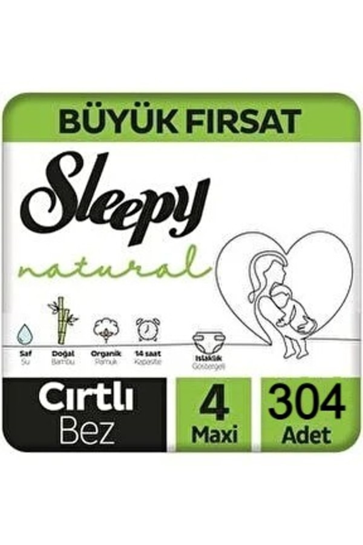 Sleepy Natural Mega Fırsat Paketi Bebek Bezi 4 Numara 7 - 14 Maxi 304 Adet Bel Bantlı Cırtlı fotoğrafı 3 (önizleme)