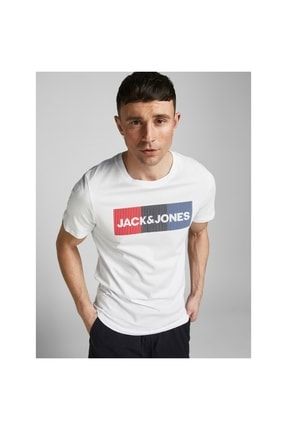 Jack&jones Bisiklet Yaka Baskılı Beyaz Erkek T-shirt 12151955 TYC00452468086