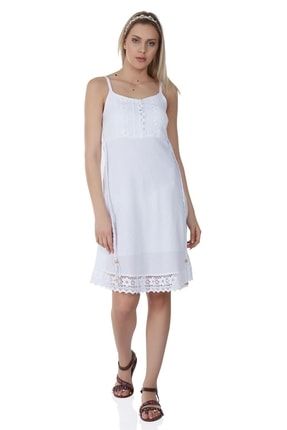 Askılı Şile Bezi Eda Kısa Elbise Beyaz Byz 424.02