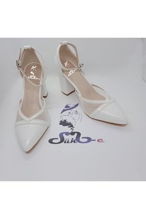 Beyaz Parçalı Fileli Kalın Topuklu Ayakkabı Aykkb34110900