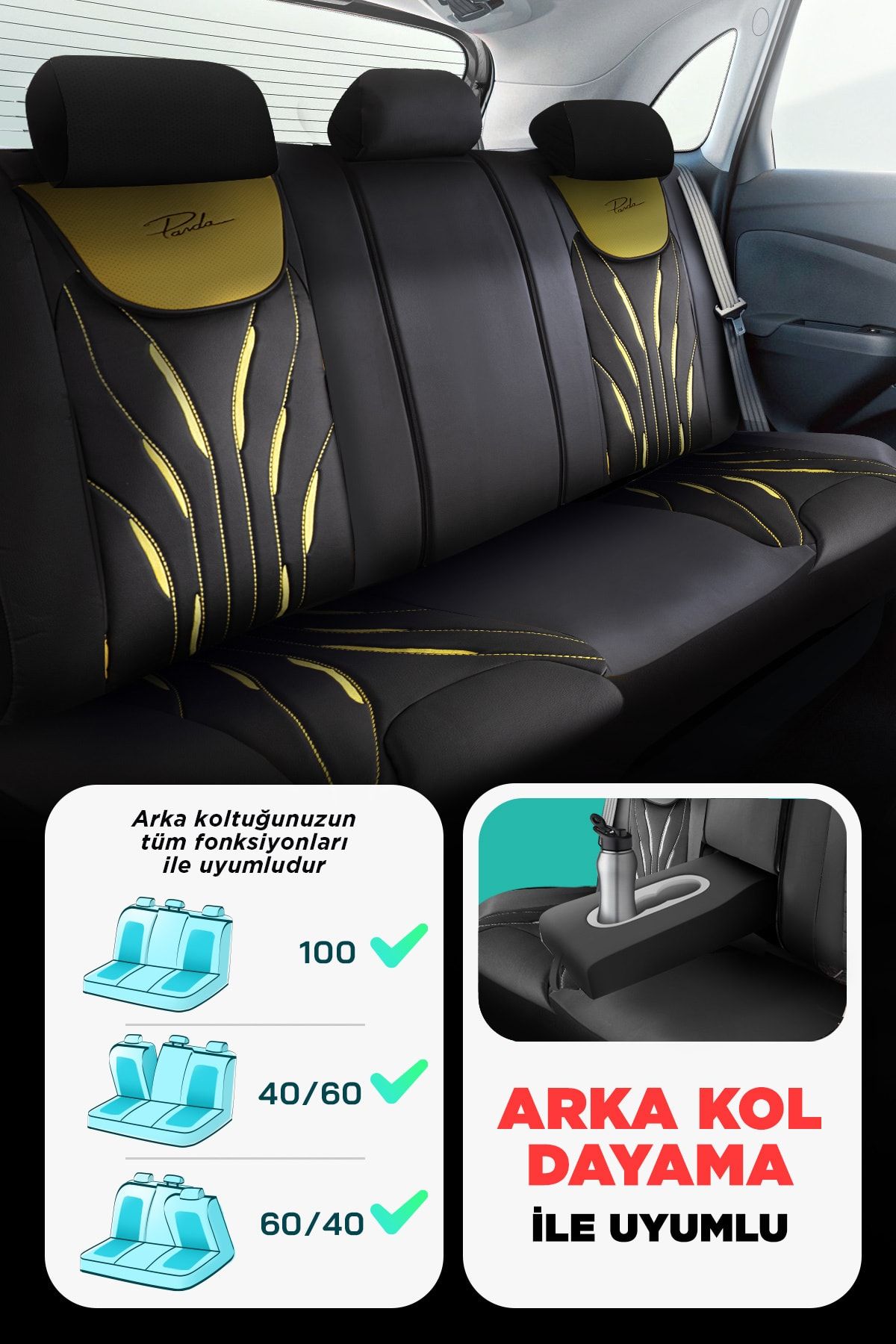 Panda Kılıf Car Seat Cover - Yellow - Universal