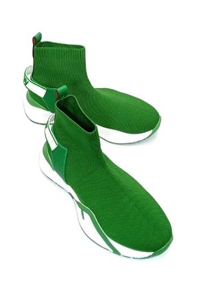 Yeşil - Lilie Bağcıksız Streç Bez Çorap Kadın Ayakkabı Sneaker 1.SPA.SNK.0019