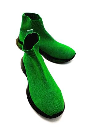 Yeşil - Lili Bağcıksız Streç Bez Çorap Kadın Ayakkabı Sneaker 1.SPA.SNK.0016