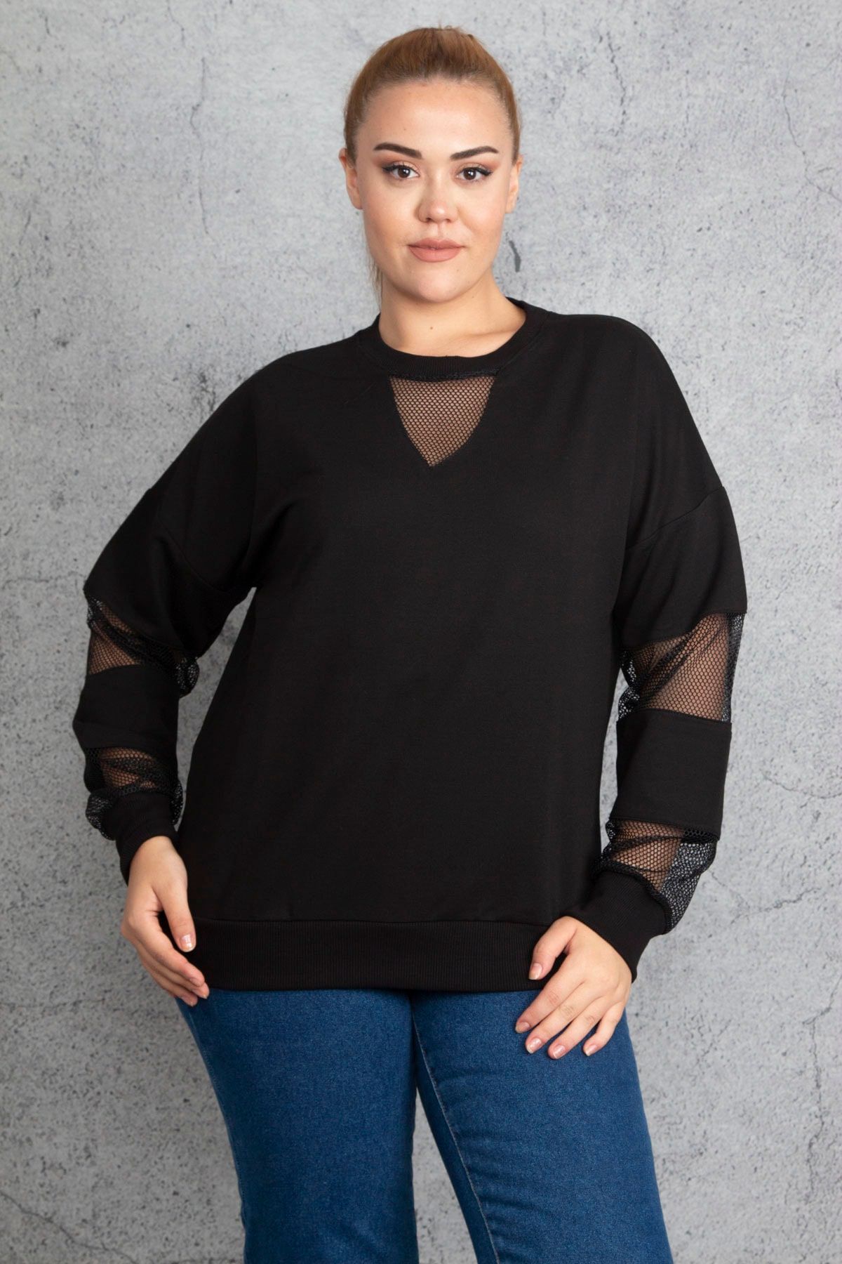 Black mesh sweatshirt sales