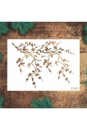 STENCİLTASARIM Stencil Tasarım F181 Kiraz Dalı Duvar, Ahşap, Cam, Kumaş Boyam...