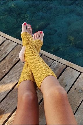 El Örgüsü Uzun Pilates Yoga Çorabı Sarı YCORAPYOGA