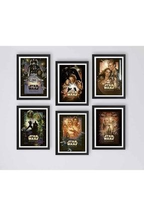 6'lı Star Wars Film Afişleri Tablo Seti (siyah Çerçeve Görünümlü) TB6SETSTRWAR1