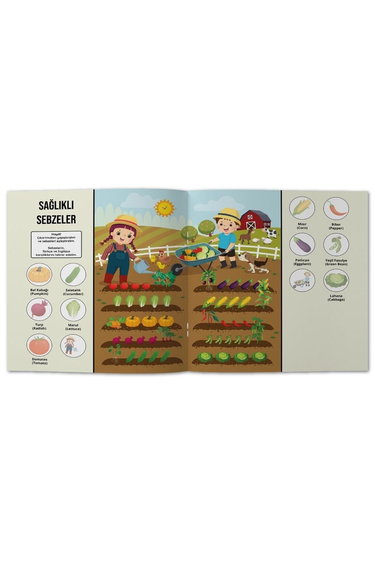 Etkinliklerle Meyveler Sebzeler - Türkçe Ingilizce - 50 Çıkartma - 24 Sayfa Eğitici Aktivite Kitabı