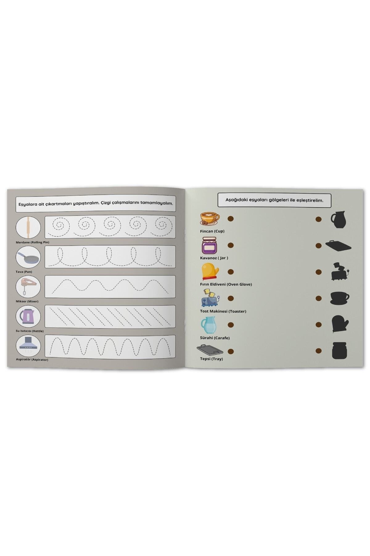 Etkinliklerle Eşyalar - Türkçe Ingilizce - 50 Çıkartma - 24 Sayfa Eğitici Aktivite Kitabı