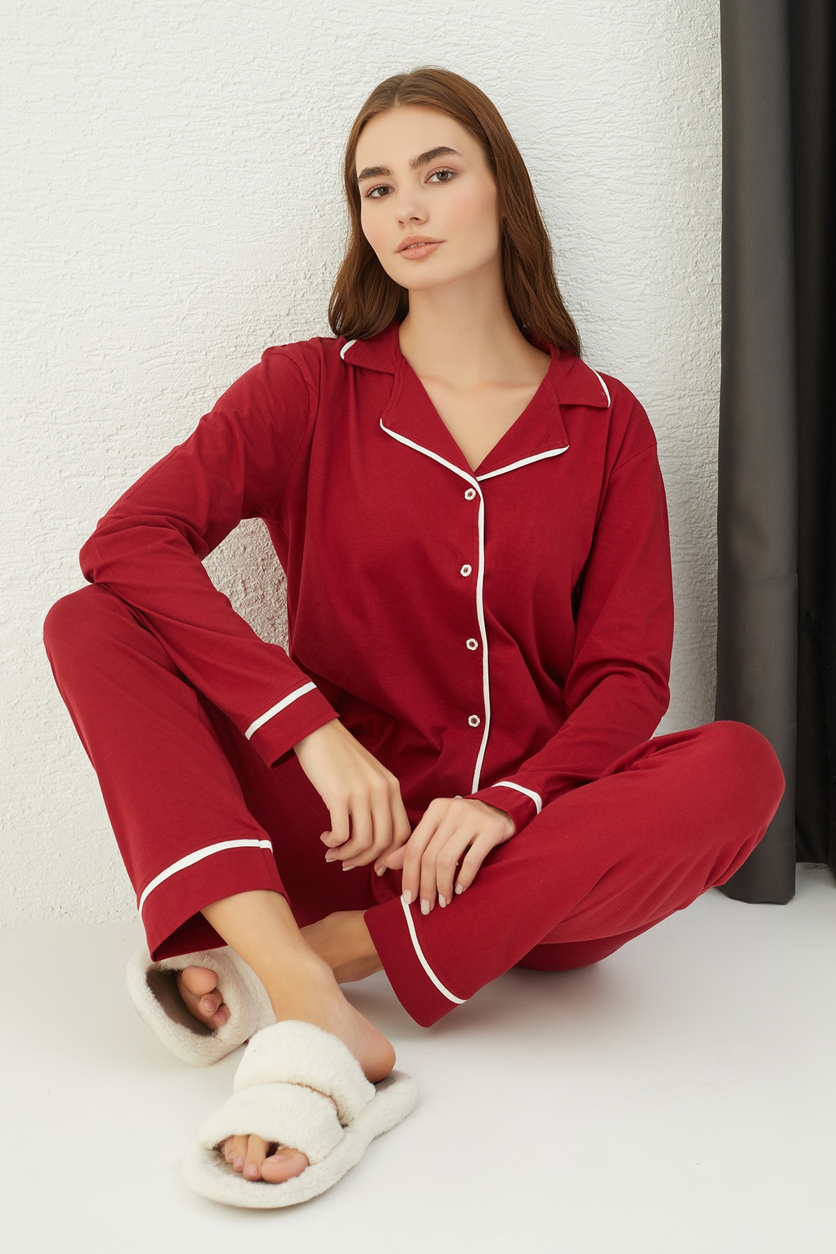ELİTOL Pamuklu Düğmeli Pijama Takım