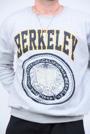 Unisex Gri Berkeley Baskılı Oversize Sweatshirt BERKELEYUNISEX