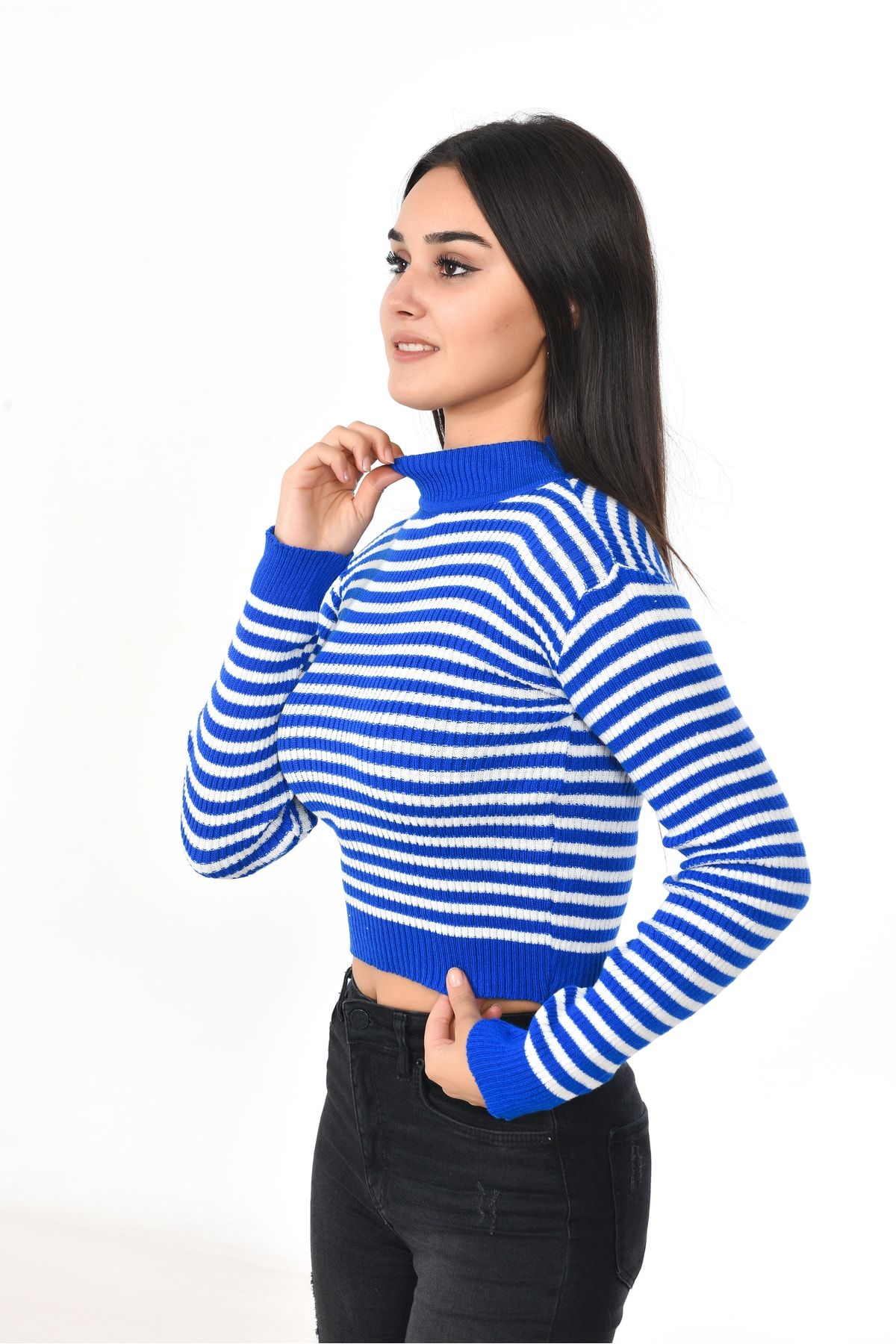D ERMODA Women s Knitwear Thin Striped Half Fisherman Knitwear