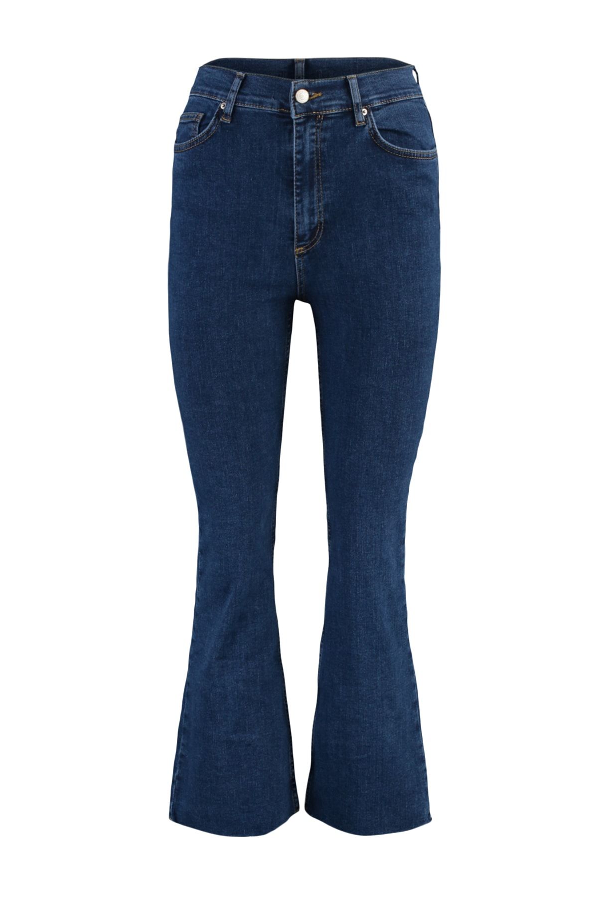 Trendyol Collection-Dunkelblaue, nachhaltigere High Waist Crop Flare Jeans TWOAW23JE00393 6