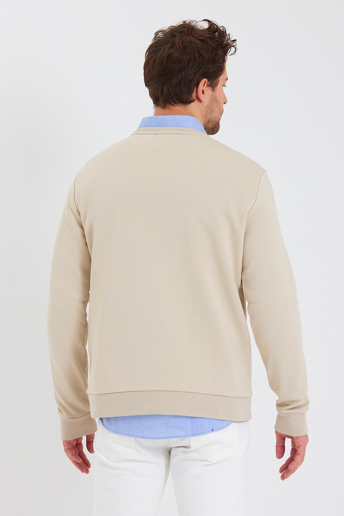 ENQUE Erkek Bisiklet Yaka Uzun Kol Kışlık Bej Sweatshirt görsel 7