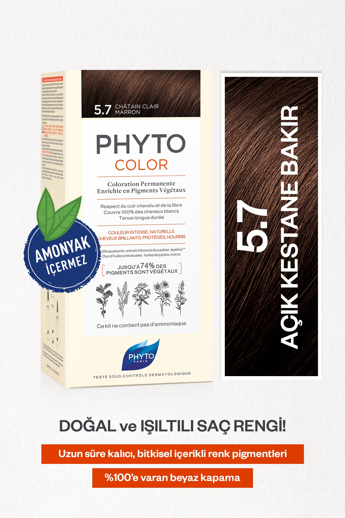 Phyto Color 5.7 Açık Kestane Bakır Amonyaksız Kalıcı Bitkisel Saç Boyası