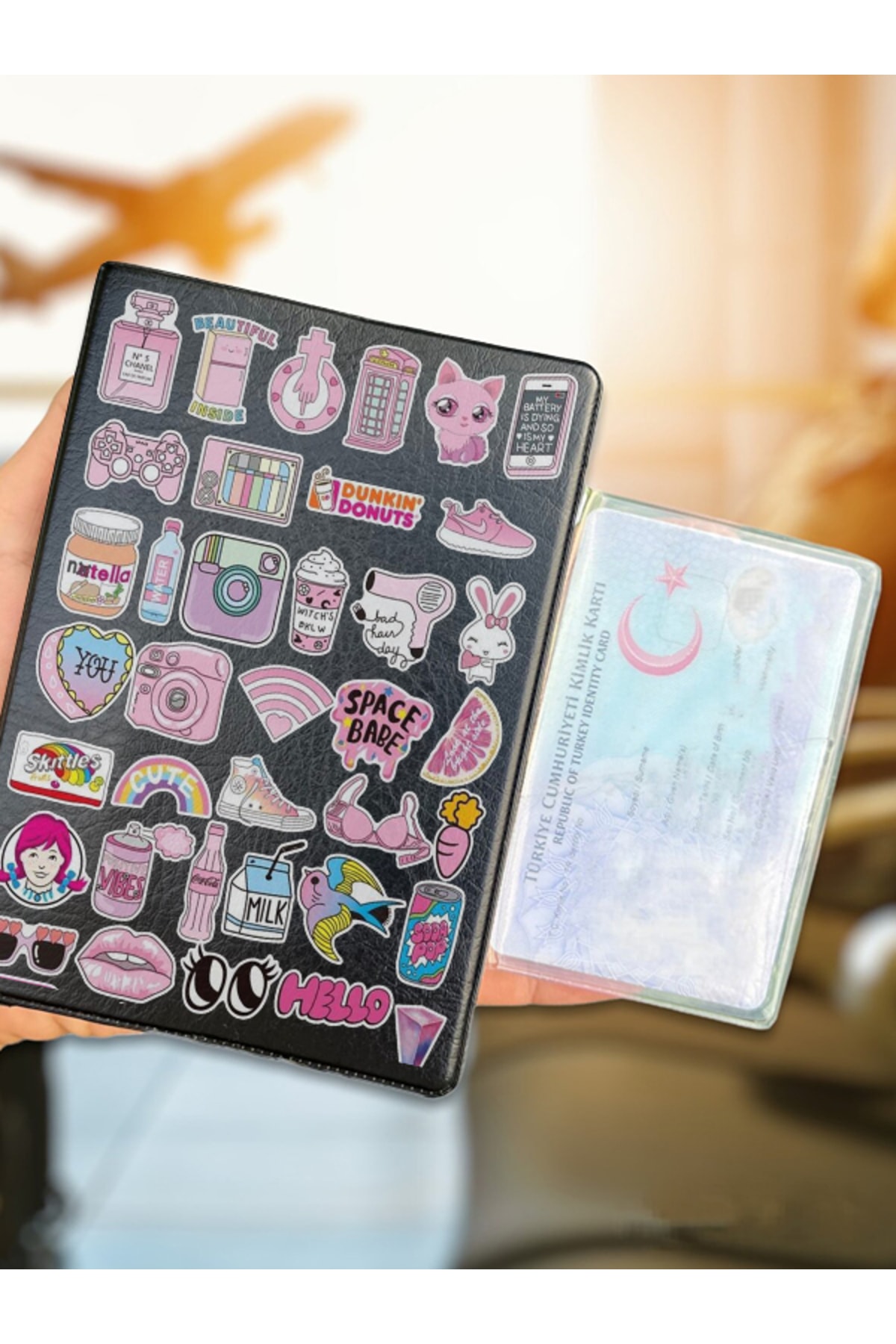Cekuonline Pinkoloji Desenli Deri Pasaport Kılıfı Kabı Tüm Ülke Pasaportlarına Uygun