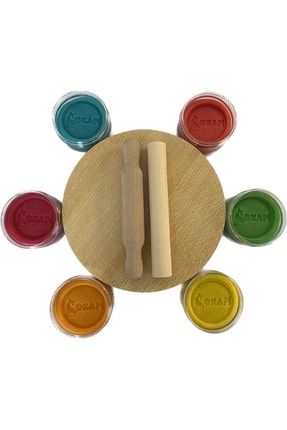 Okapi 6 Renk Doğal Hamur Premium Kavanoz Ve Masa Merdane Seti